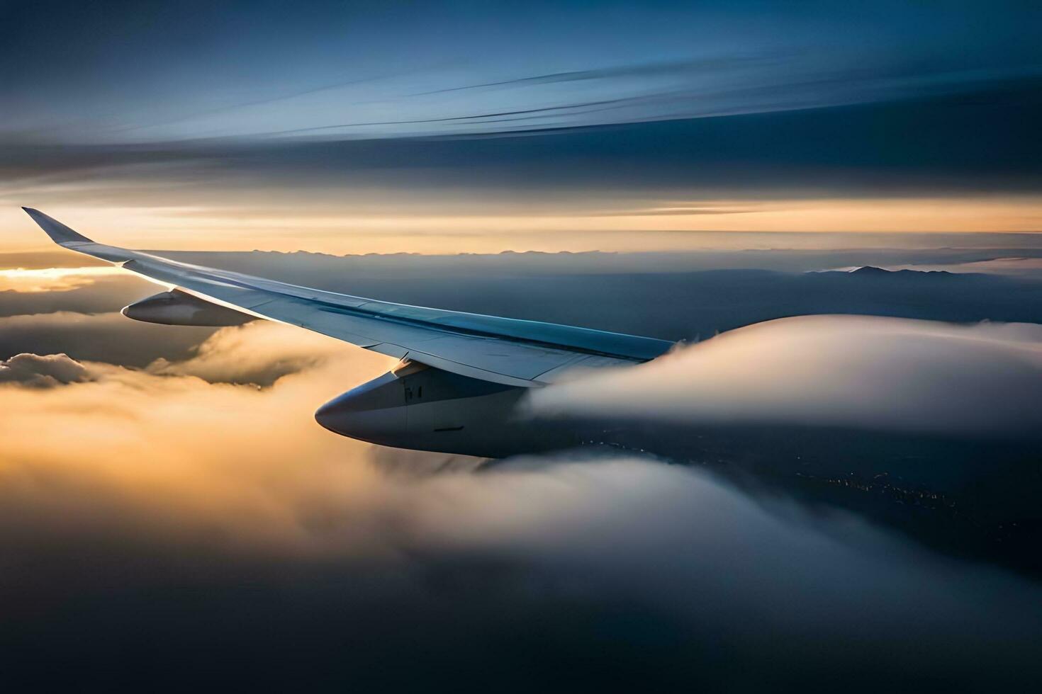 un avión ala es volador encima el nubes generado por ai foto