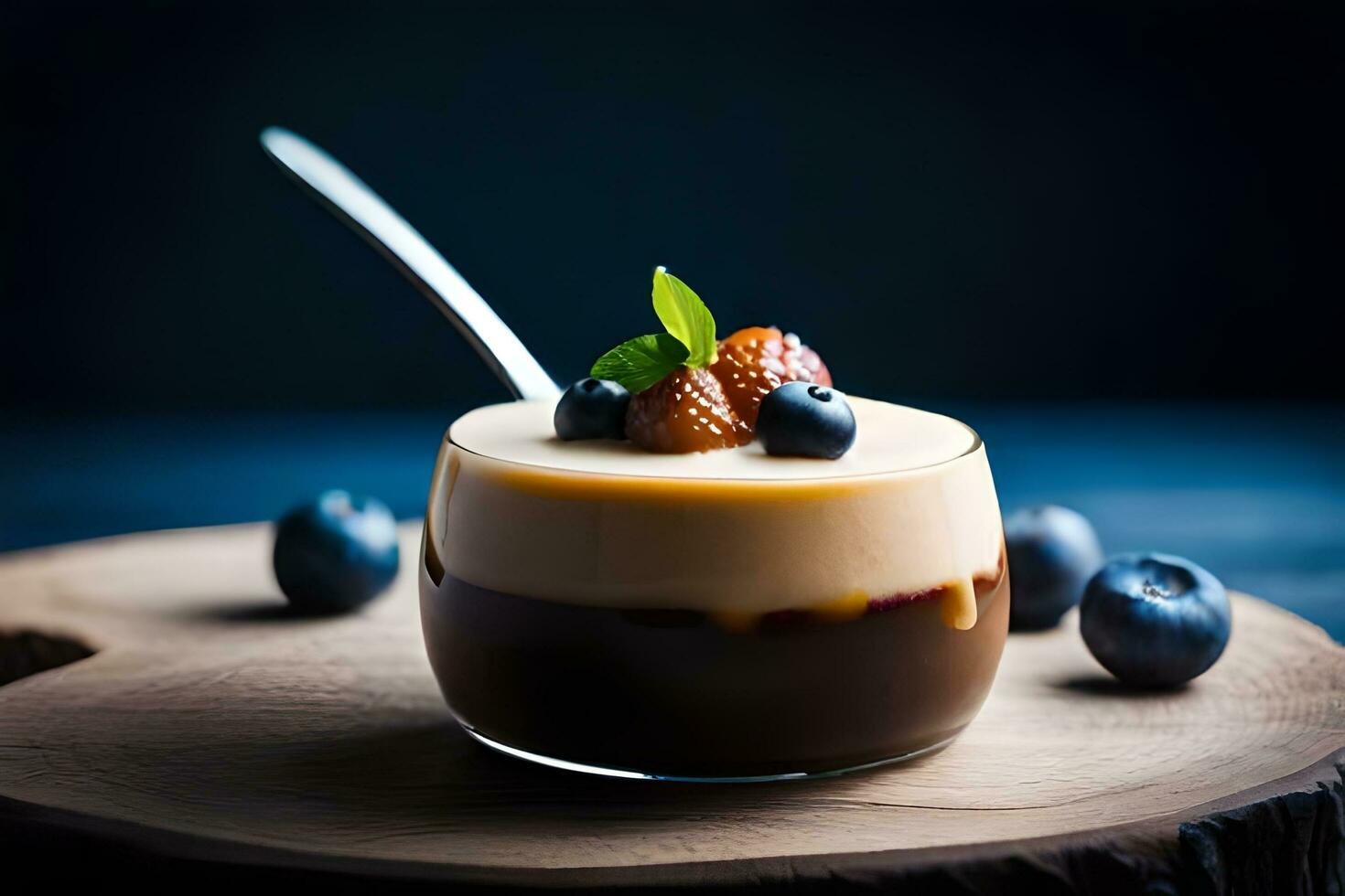 chocolate mousse with blueberries. AI-Generated photo