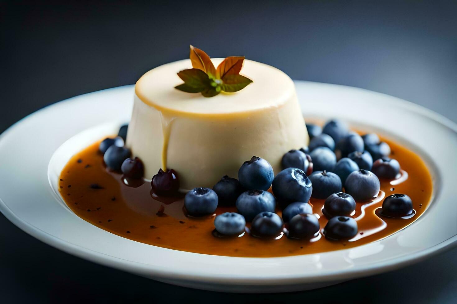 panna cotta with blueberries. AI-Generated photo