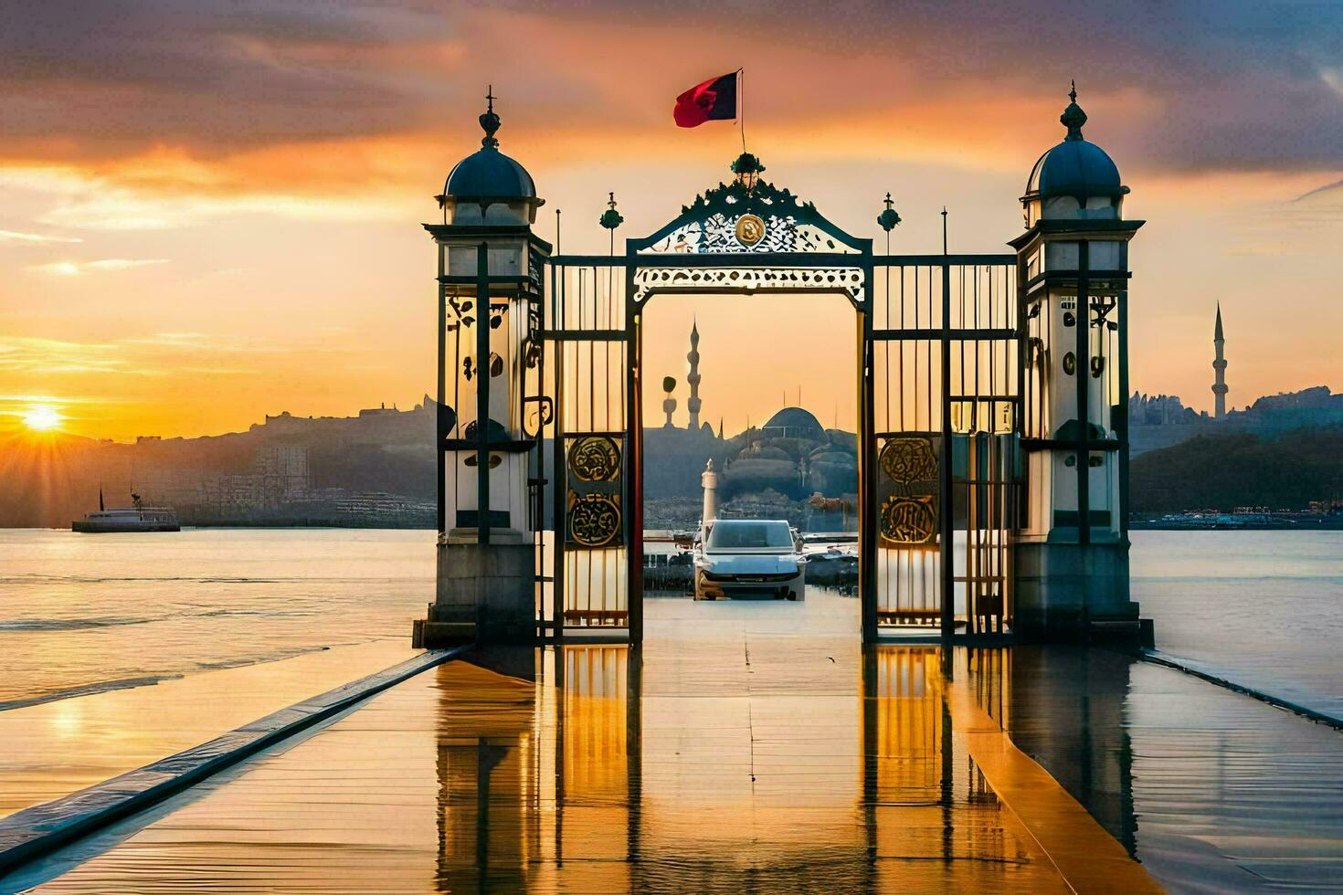 sunset over the bosphorus, istanbul, turkey. AI-Generated photo