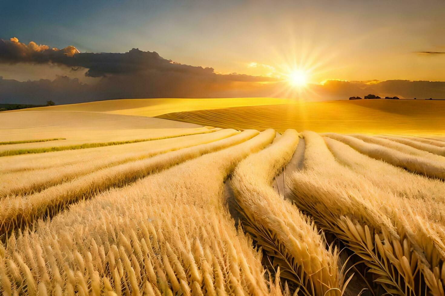 golden wheat field at sunset. AI-Generated photo