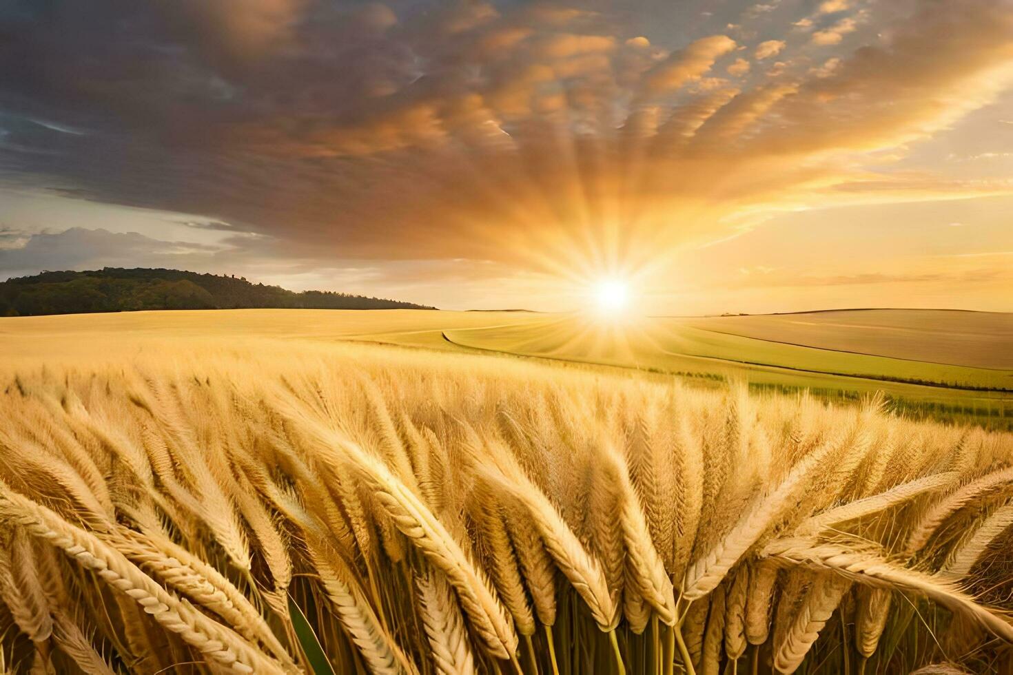 golden wheat field at sunset. AI-Generated photo