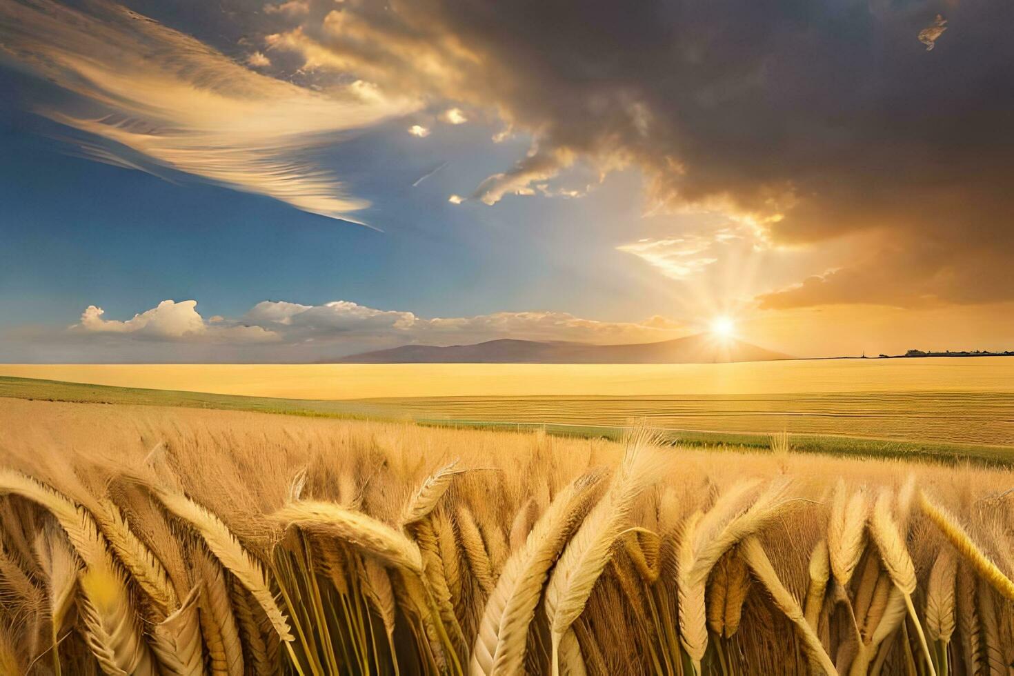 un campo de trigo es mostrado en el antecedentes. generado por ai foto