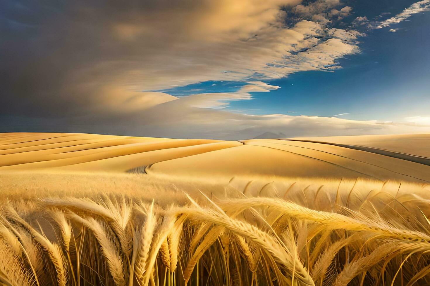 golden wheat field at sunset. AI-Generated photo