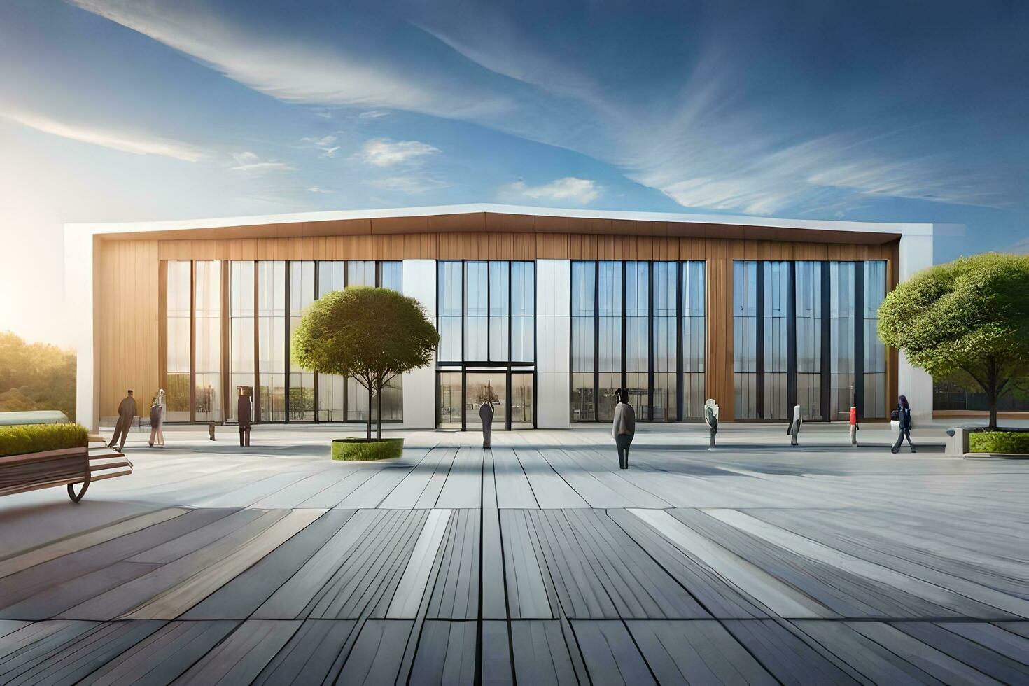 modern office building with modern architecture and trees. AI-Generated photo