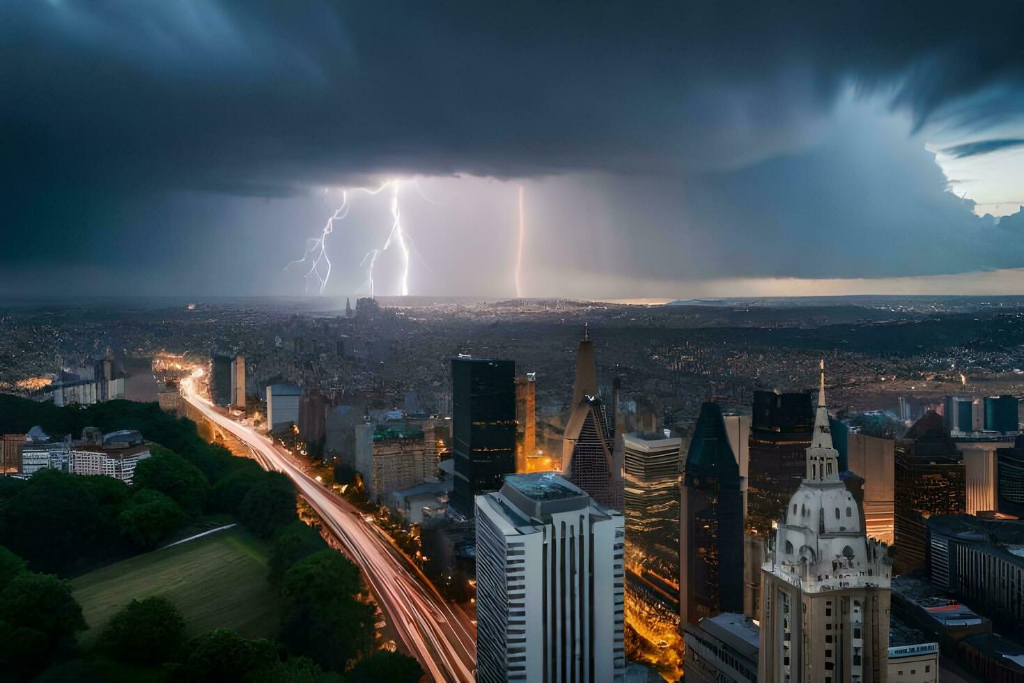 lightning strikes over the city of pittsburgh, pa. AI-Generated photo