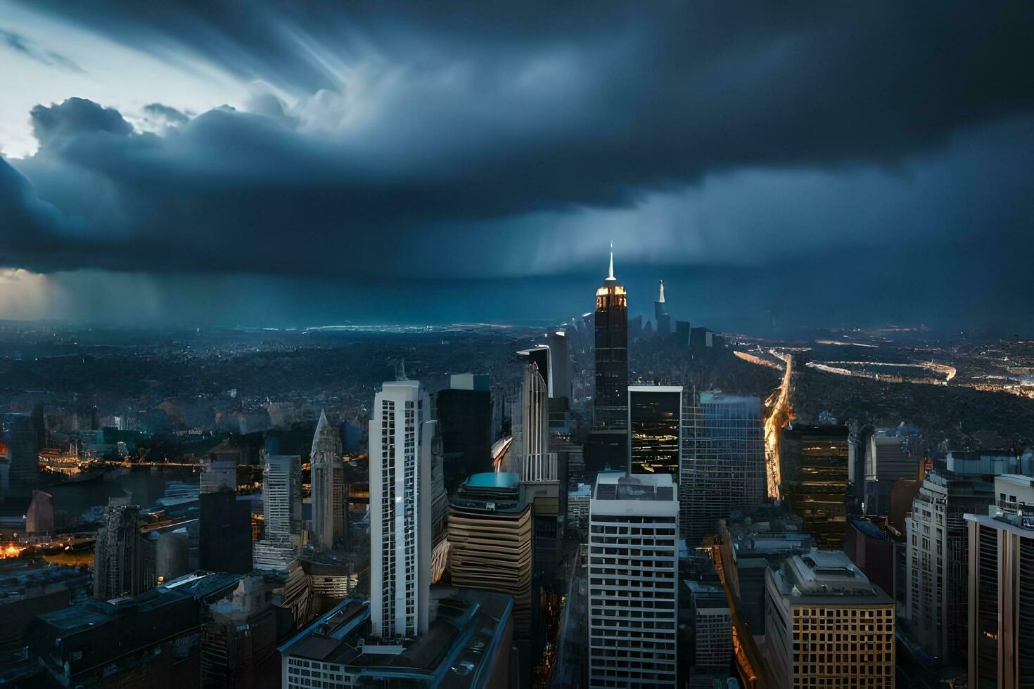 a storm clouds over new york city. AI-Generated photo