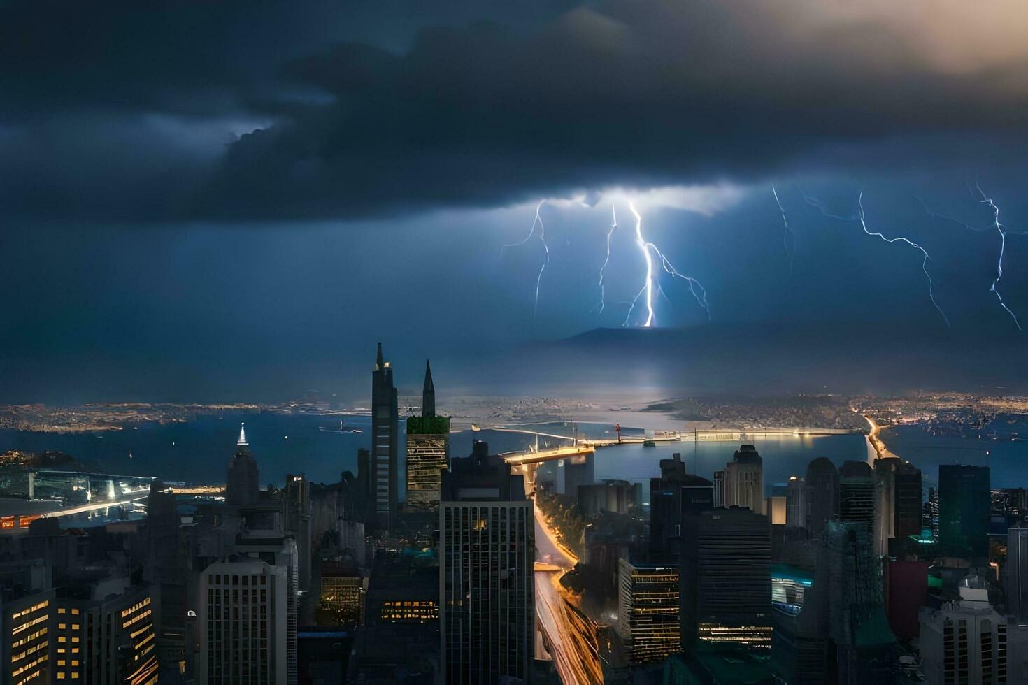 lightning strikes over san francisco. AI-Generated photo