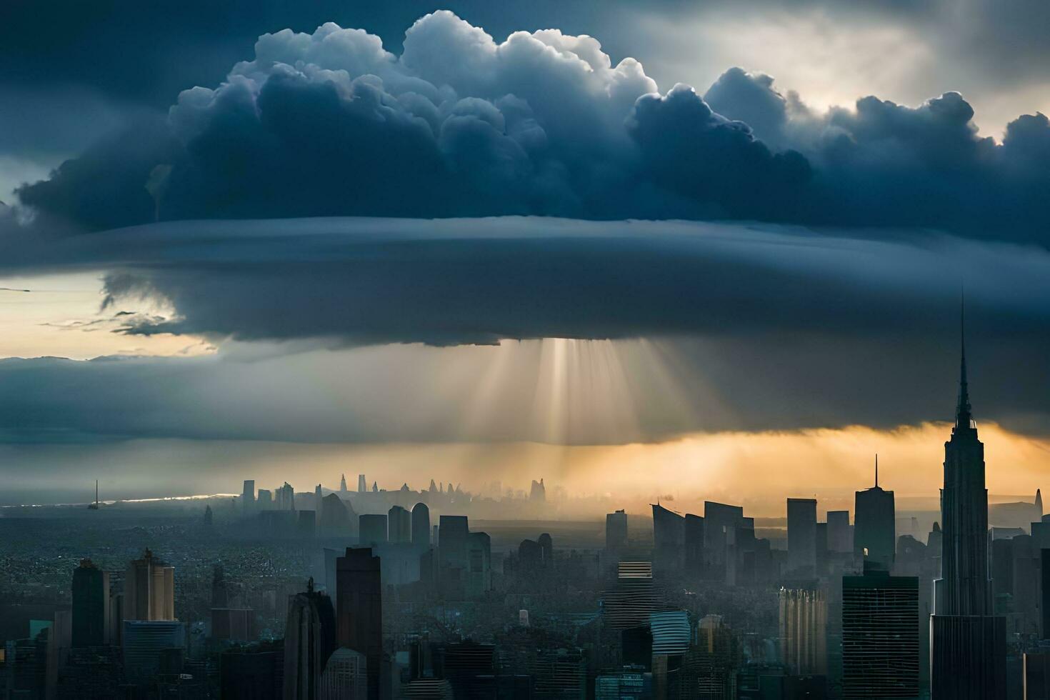 a stormy sky over new york city. AI-Generated photo