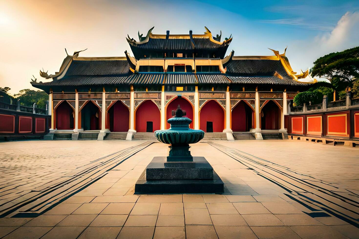the chinese temple is in the middle of a courtyard. AI-Generated photo
