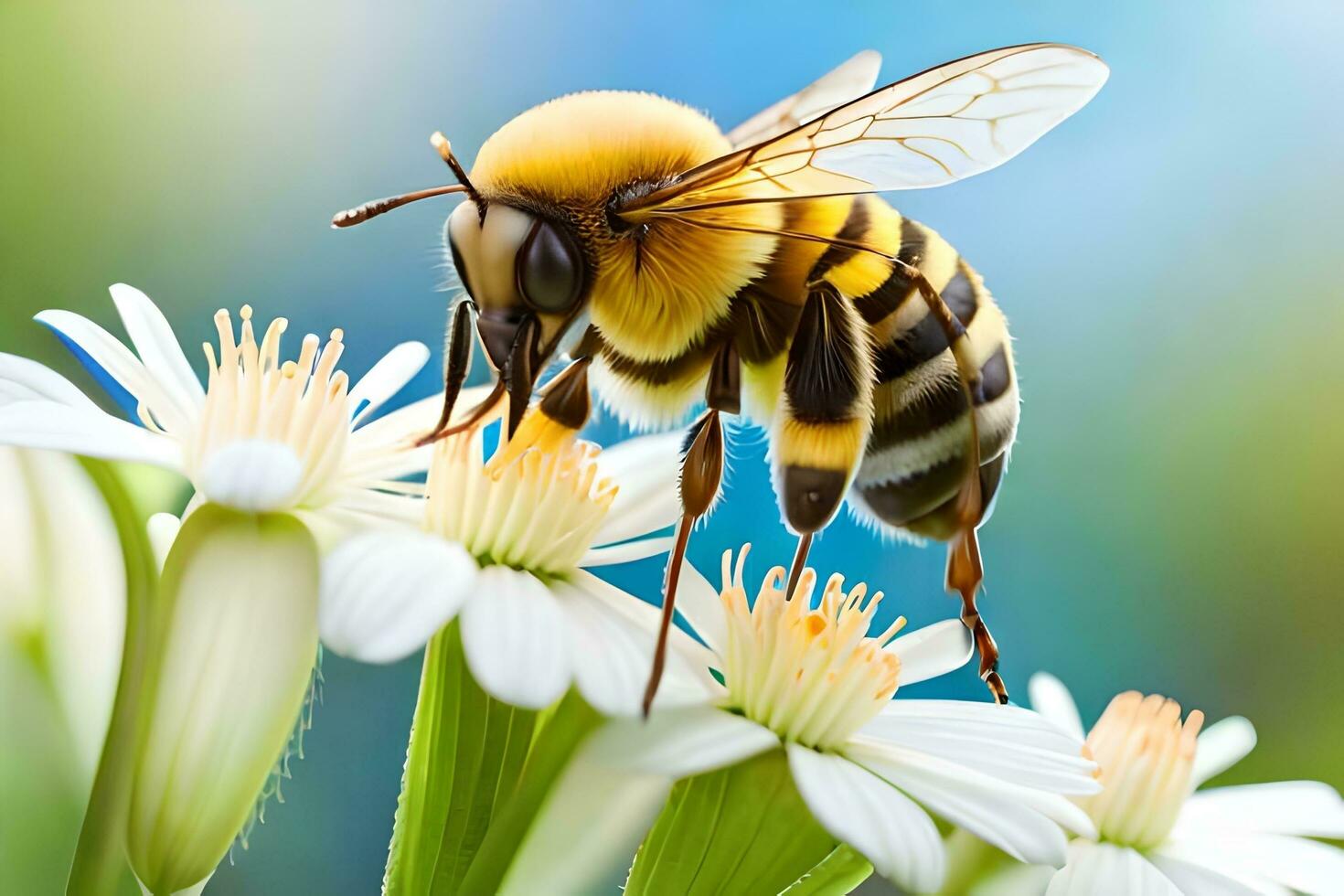 bee on daisy flowers wallpaper. AI-Generated photo