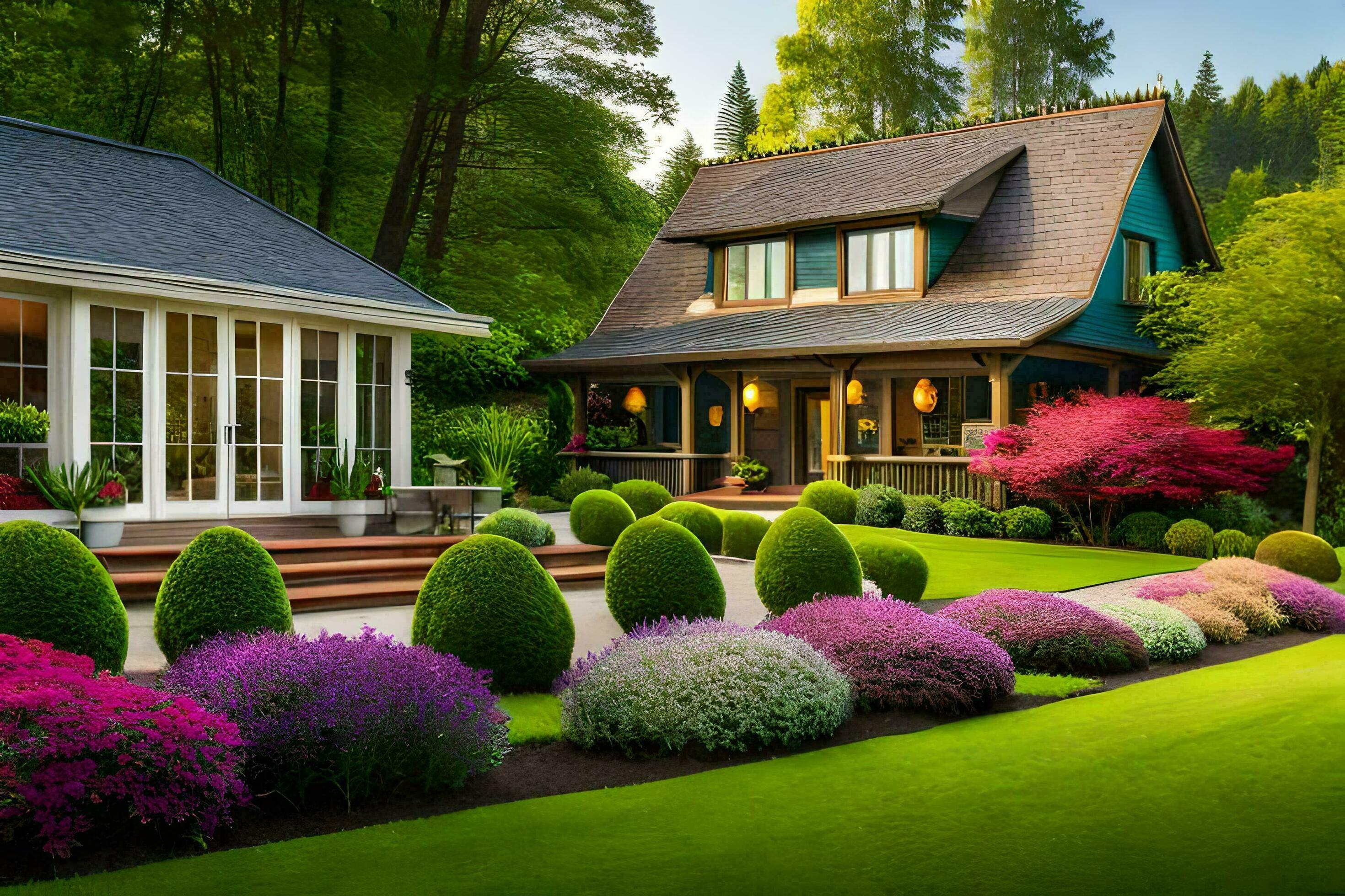 GARDEN ビューティフル Beautiful a beautiful garden with colorful flowers and shrubs. AI