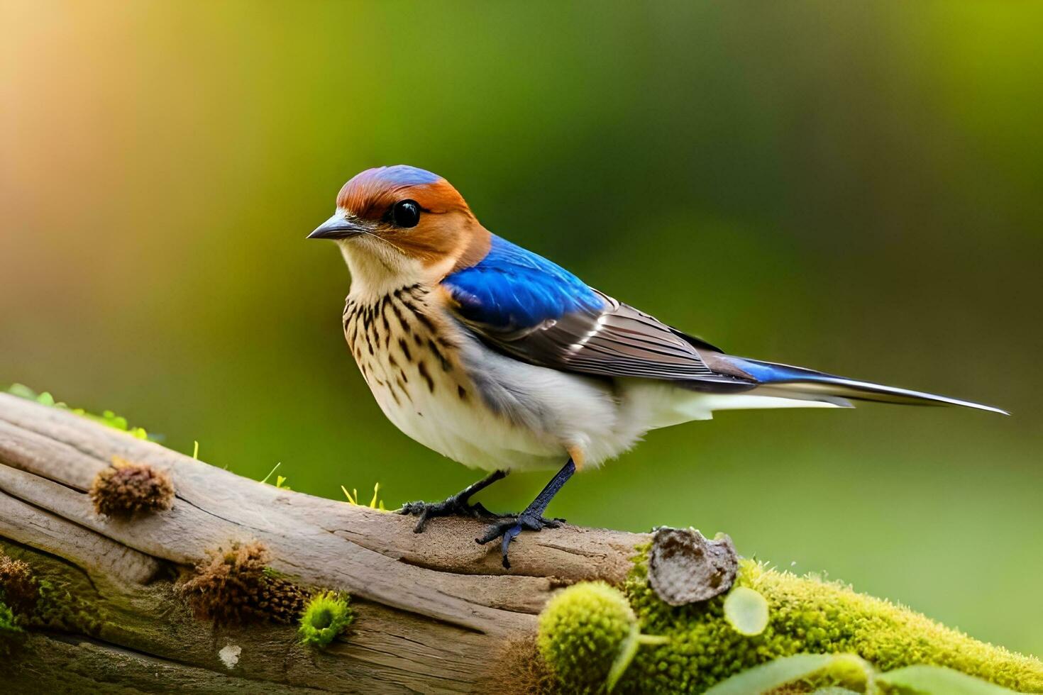 a blue and white bird is sitting on a branch. AIGenerated 32302403