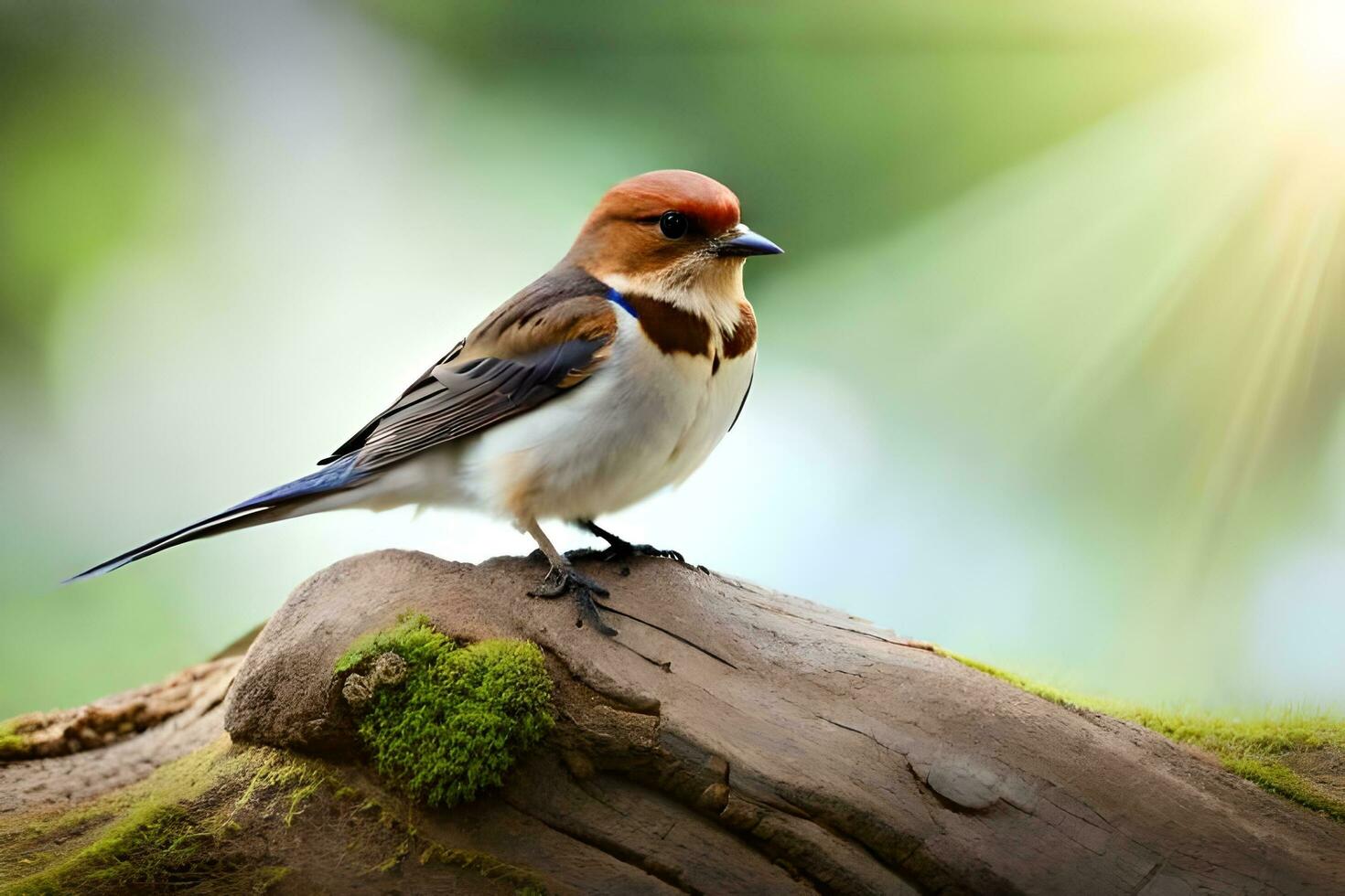 a small bird is sitting on a log. AI-Generated photo