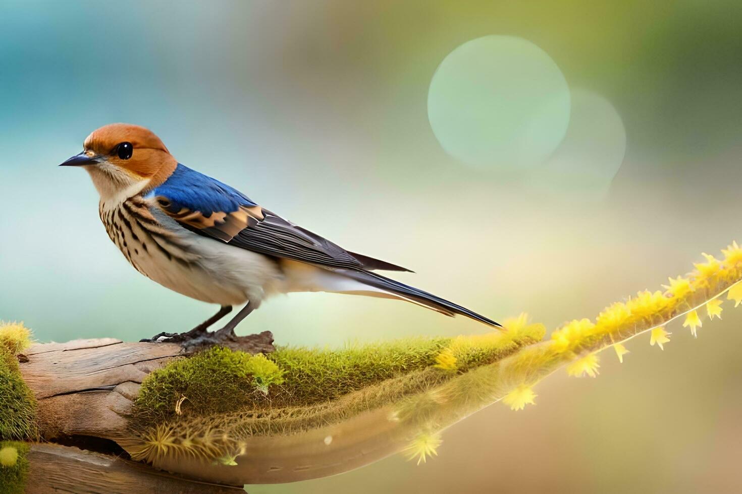 a small bird is sitting on a branch. AI-Generated photo