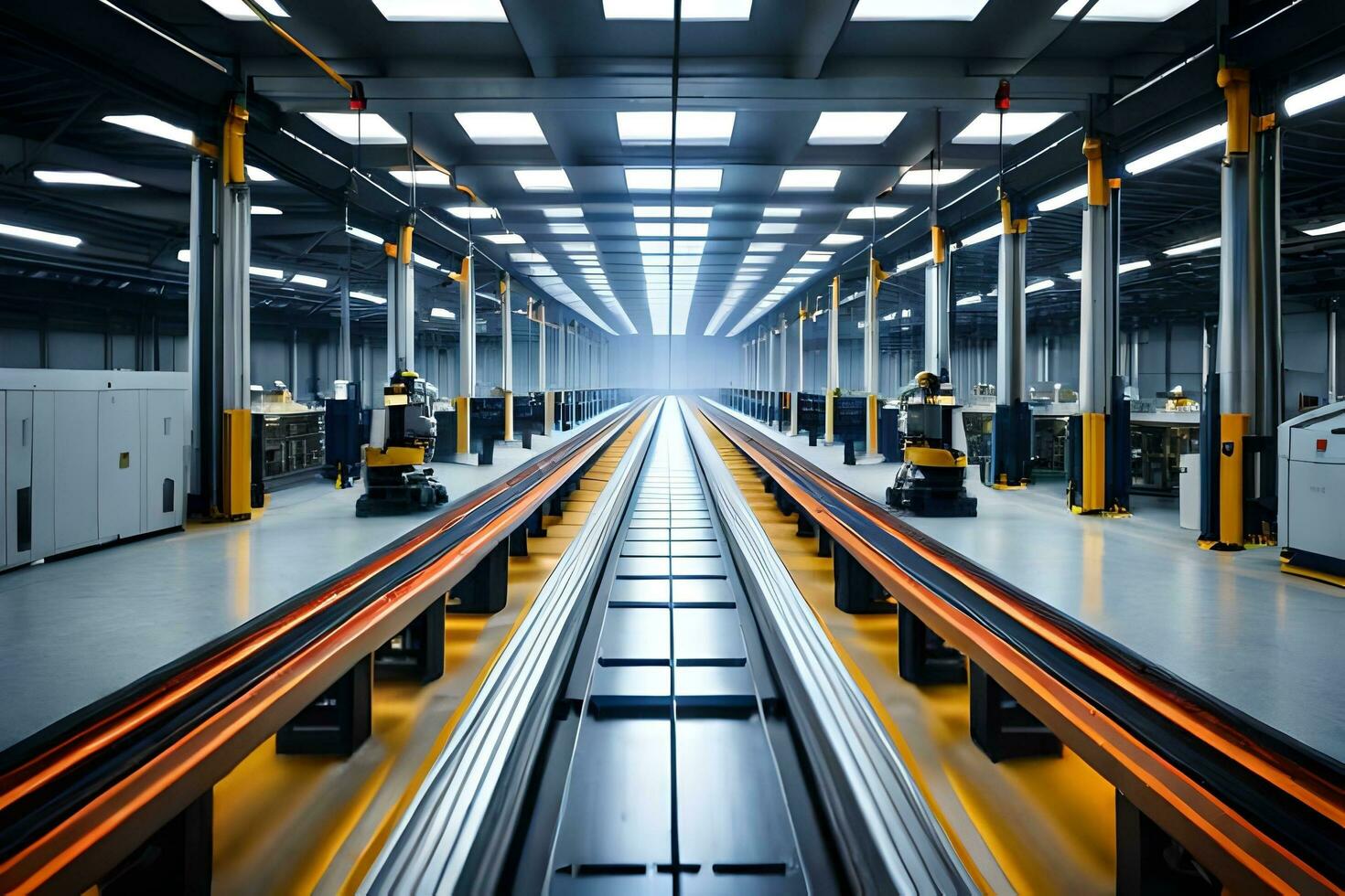a long conveyor belt in a factory. AI-Generated photo