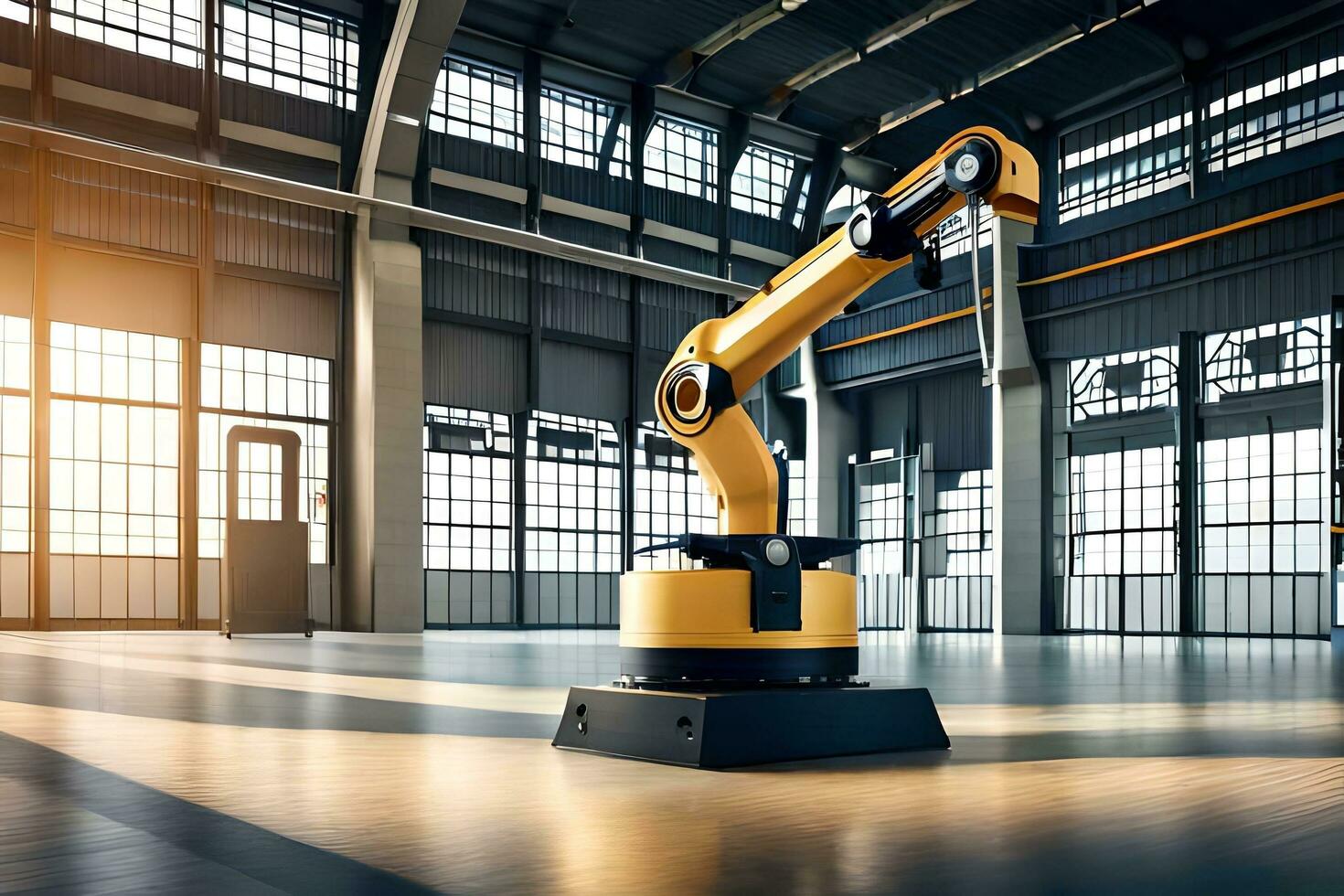 a robotic arm in a large industrial building. AI-Generated photo