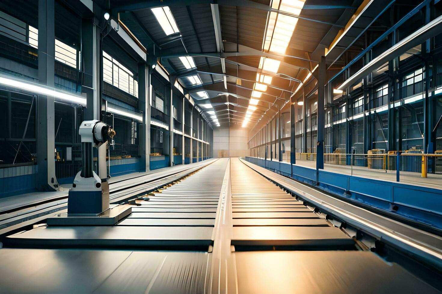 a long conveyor belt in a factory. AI-Generated photo