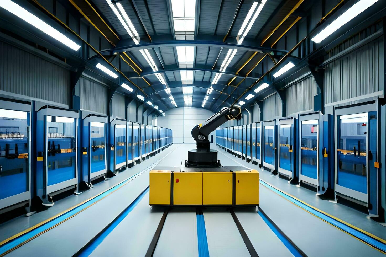 a robot is walking through a warehouse. AI-Generated photo