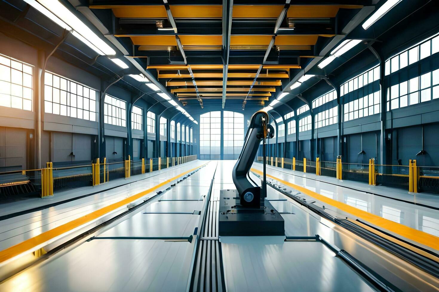 a robot is walking in a factory. AI-Generated photo