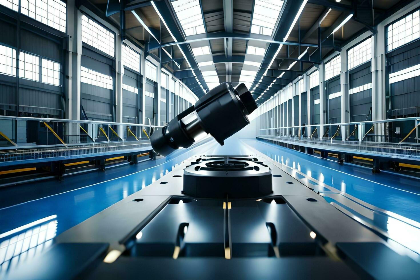 a machine is sitting on a conveyor belt in a factory. AI-Generated photo