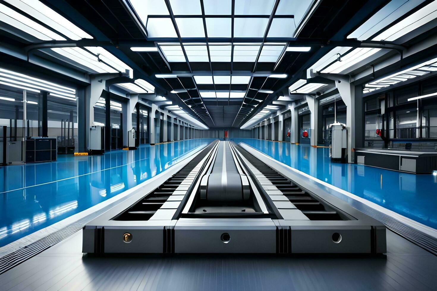 a long conveyor belt in a factory. AI-Generated photo