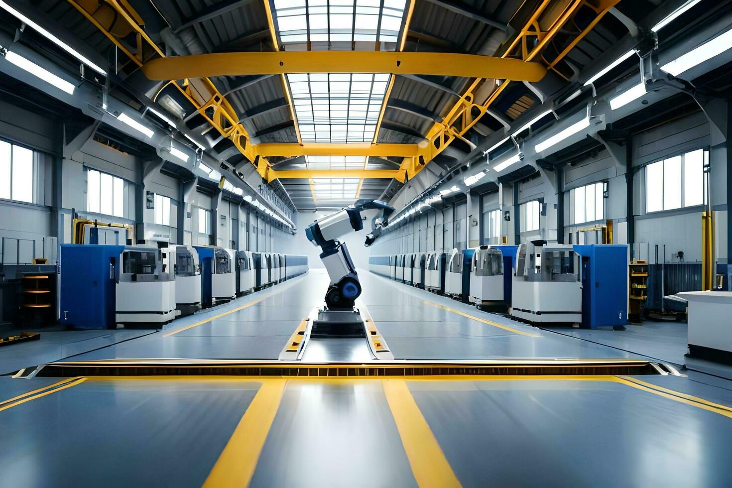 industrial robots in a factory. AI-Generated photo