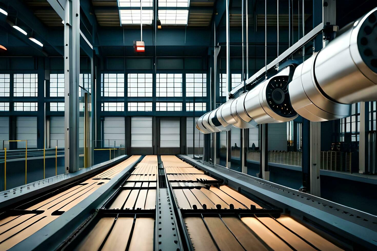 a long conveyor belt in a factory. AI-Generated photo