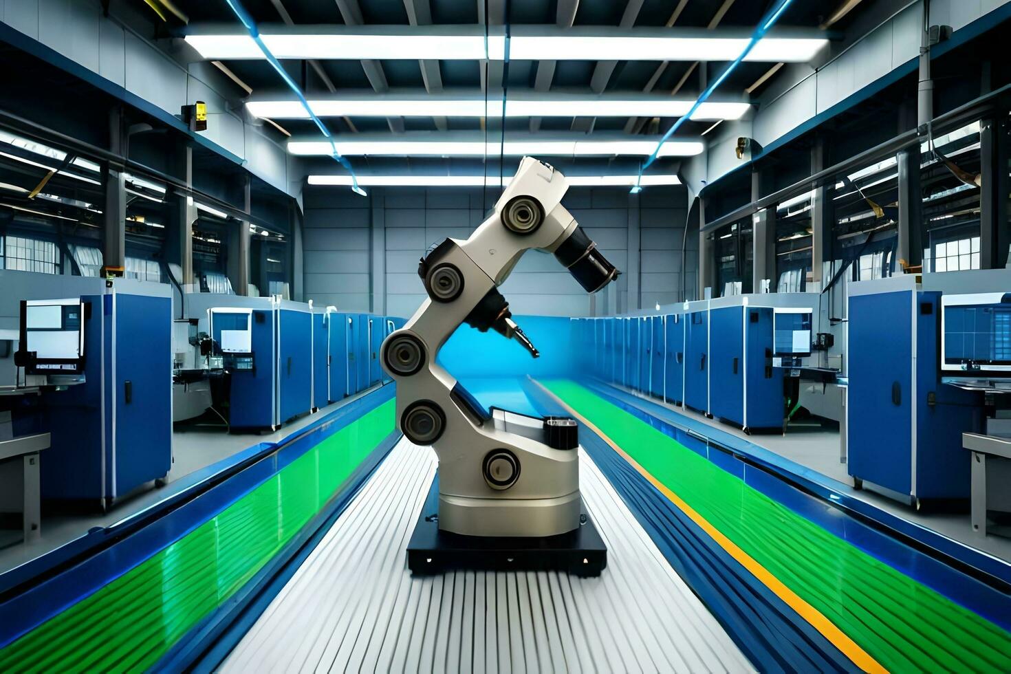 a robotic arm is sitting in a factory. AI-Generated photo