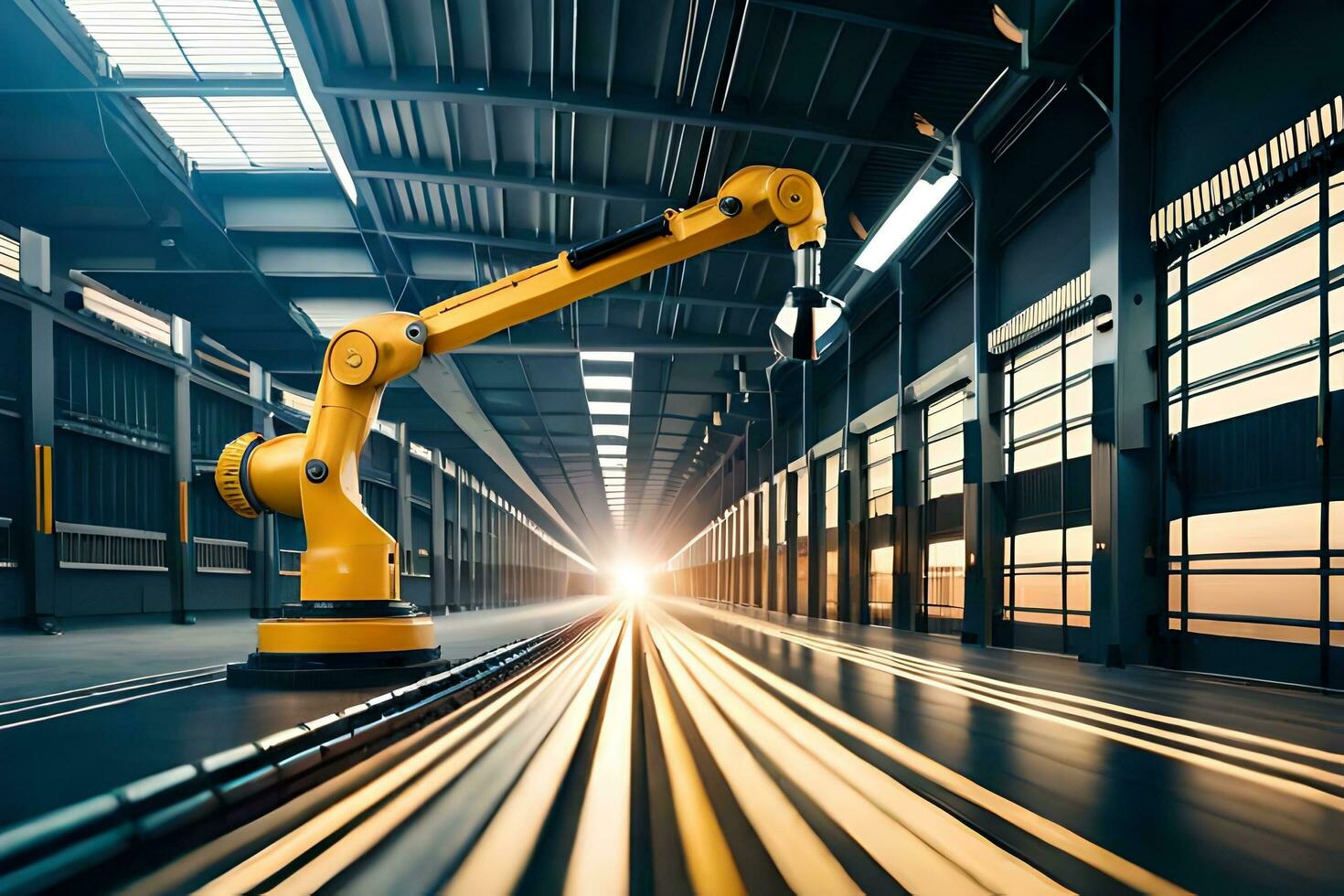 a robotic arm is moving in a warehouse. AI-Generated photo