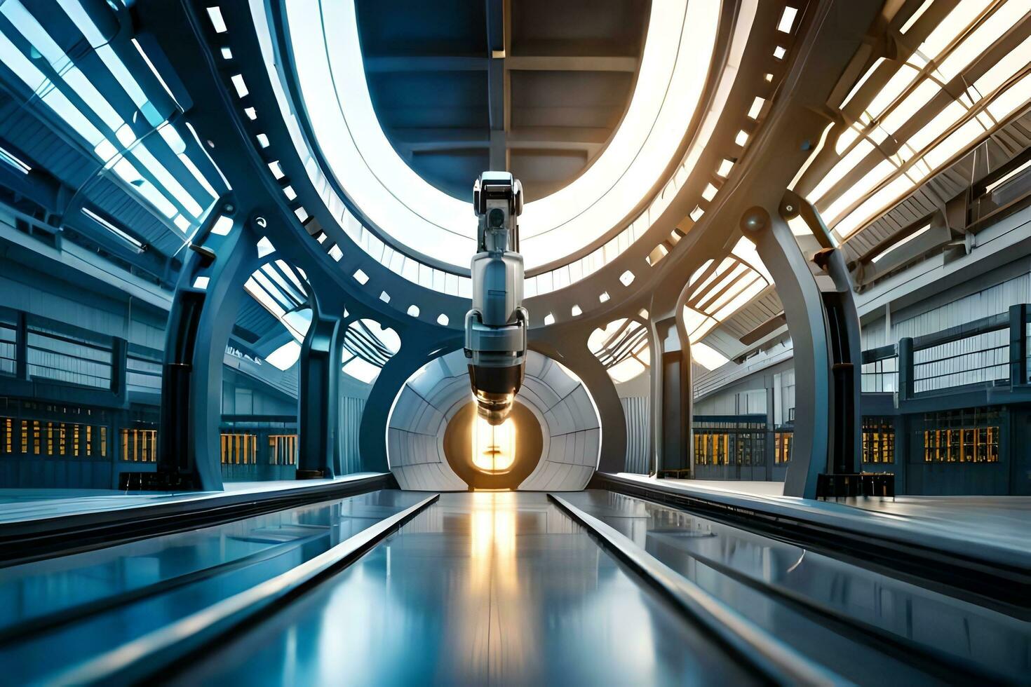 a futuristic tunnel with a light coming out of it. AI-Generated photo