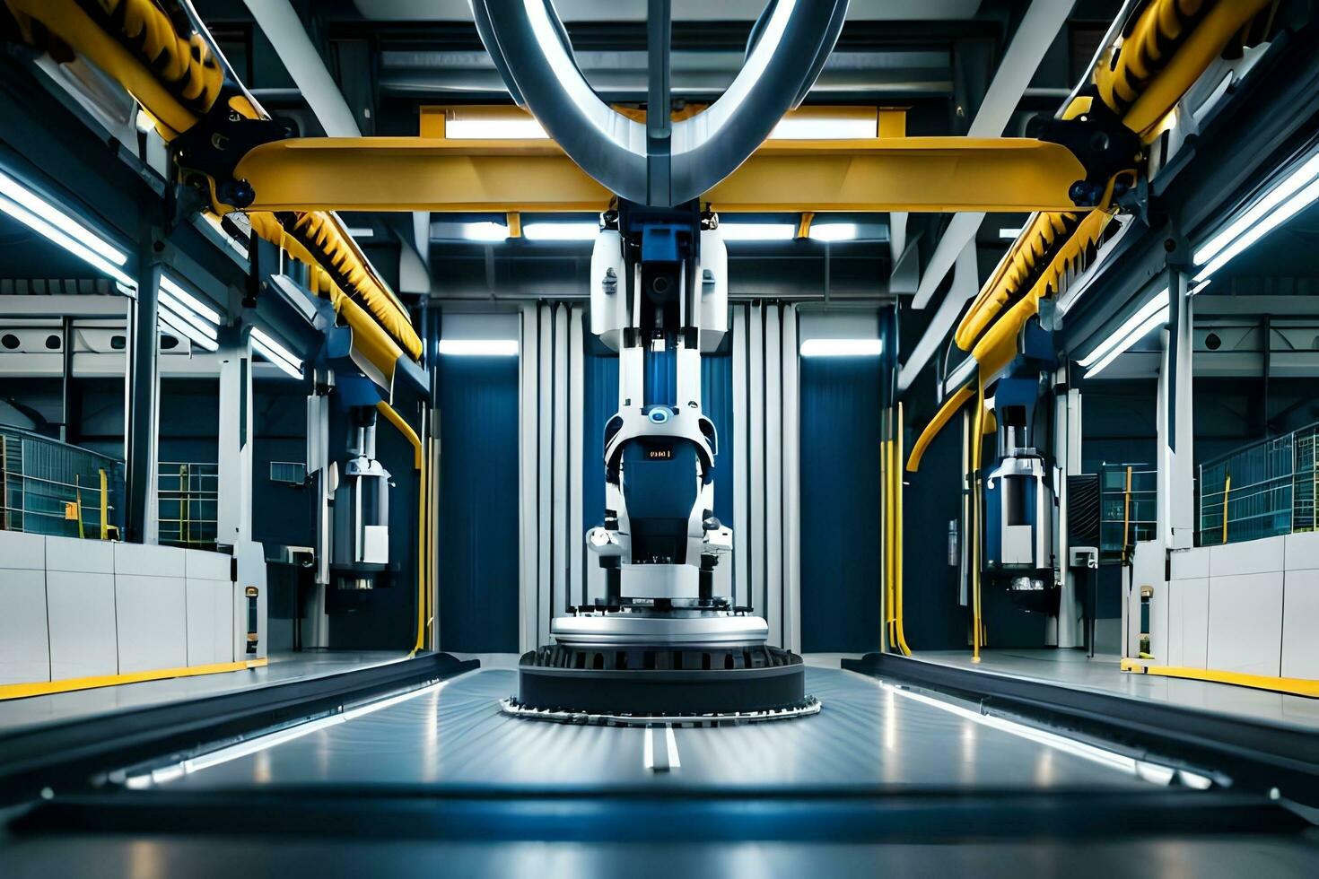 robotic arm in a factory with a conveyor belt. AI-Generated photo