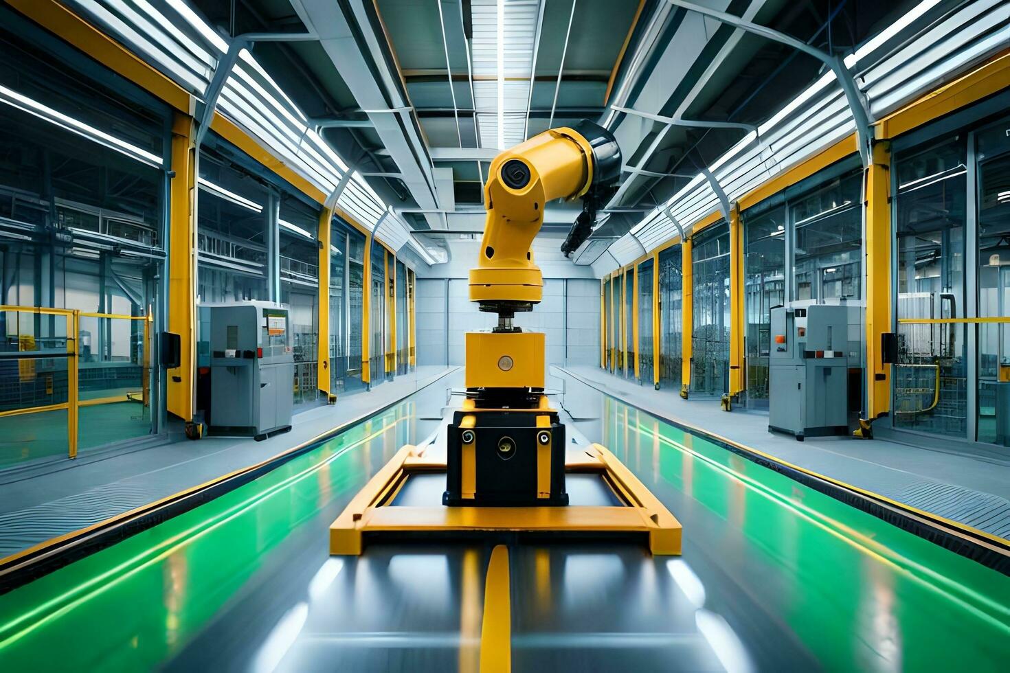 a robotic arm is moving in a factory. AI-Generated photo