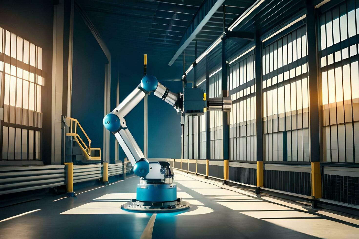 a robot in a warehouse with a large window. AI-Generated photo