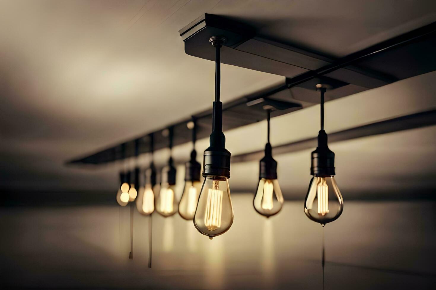 a group of light bulbs hanging from a ceiling. AI-Generated photo