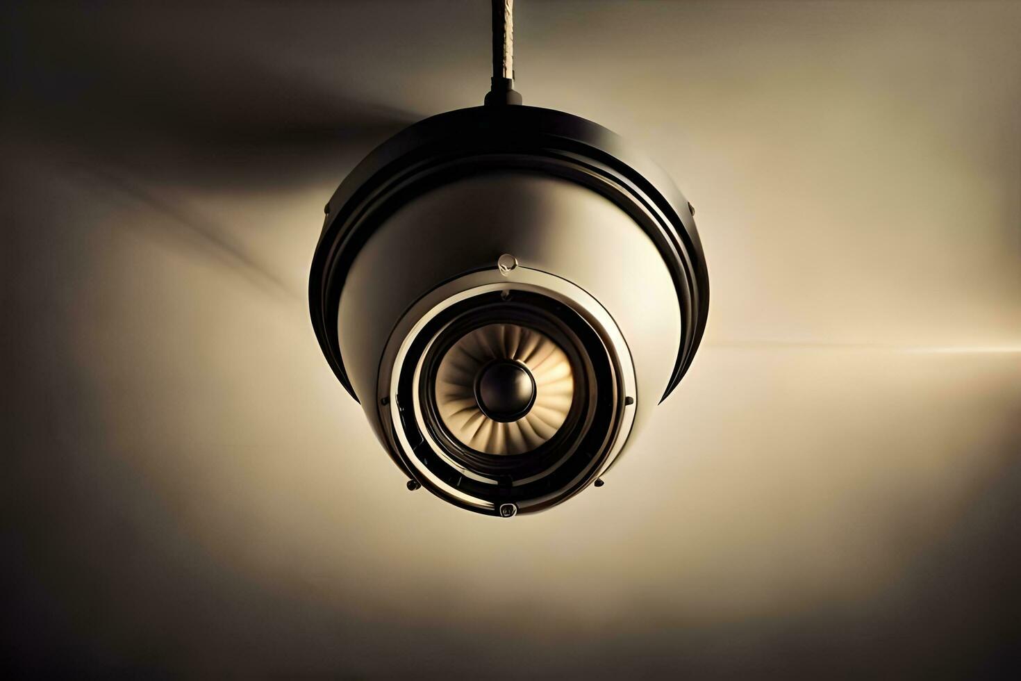 a close up of a ceiling light with a speaker. AI-Generated photo