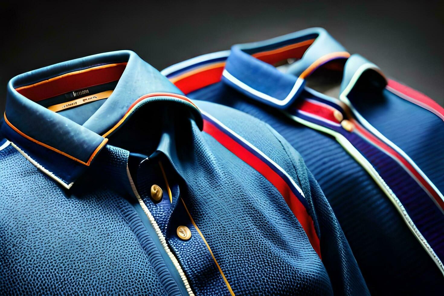 two blue shirts with red and blue stripes. AI-Generated photo
