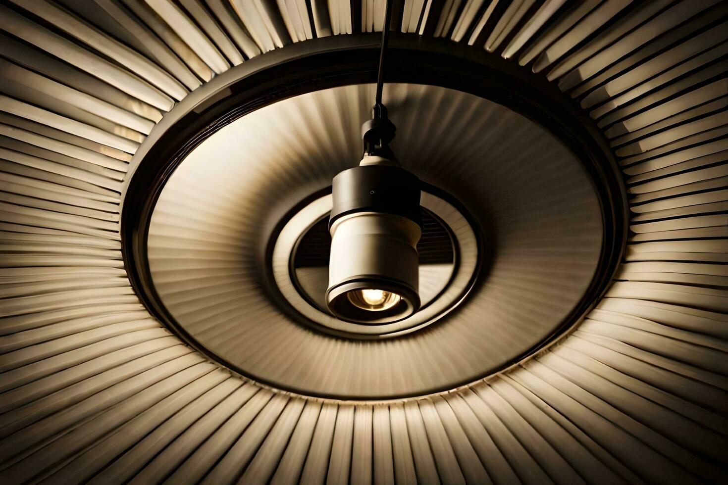 a circular light fixture is hanging from the ceiling. AI-Generated photo