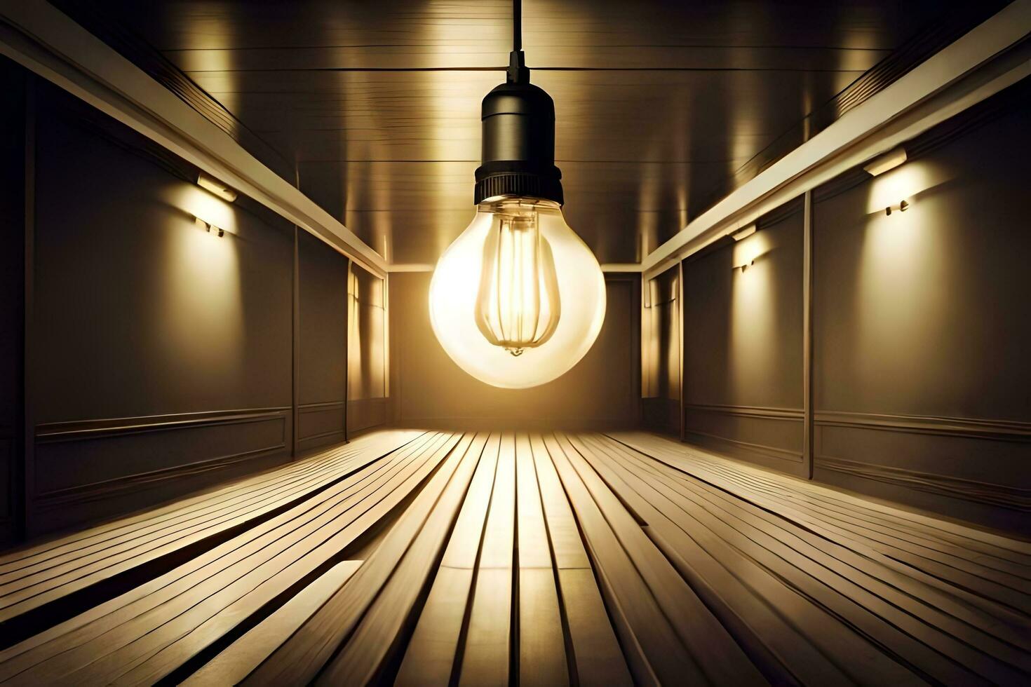 an empty room with a light bulb in the middle. AI-Generated photo