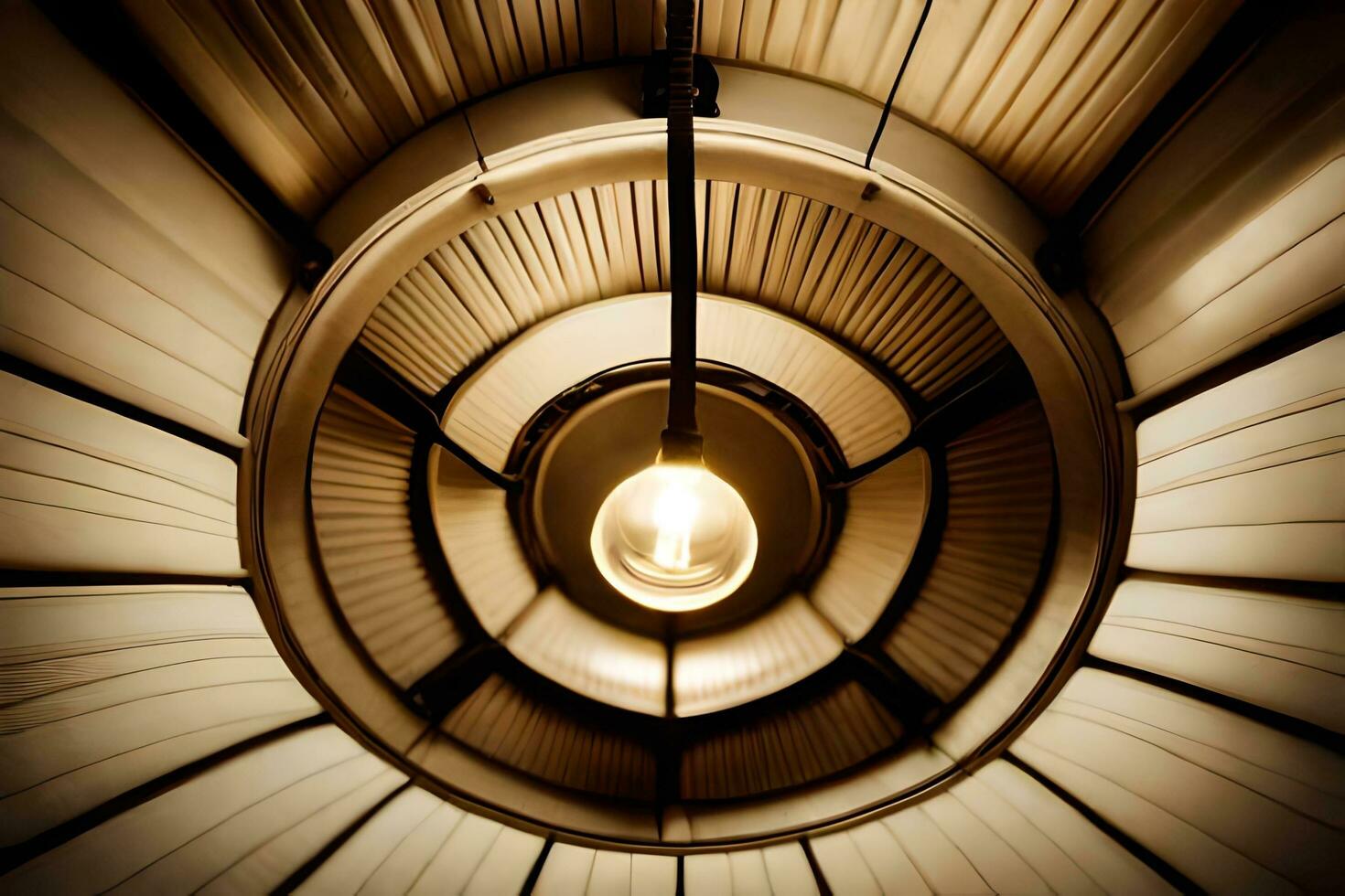 un ligero bulbo es colgando desde el techo de un habitación. generado por ai foto