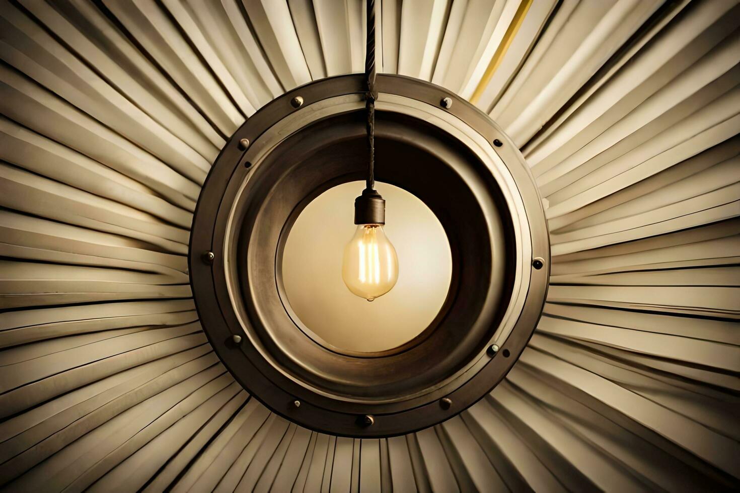 a light bulb is hanging from a circular light fixture. AI-Generated photo