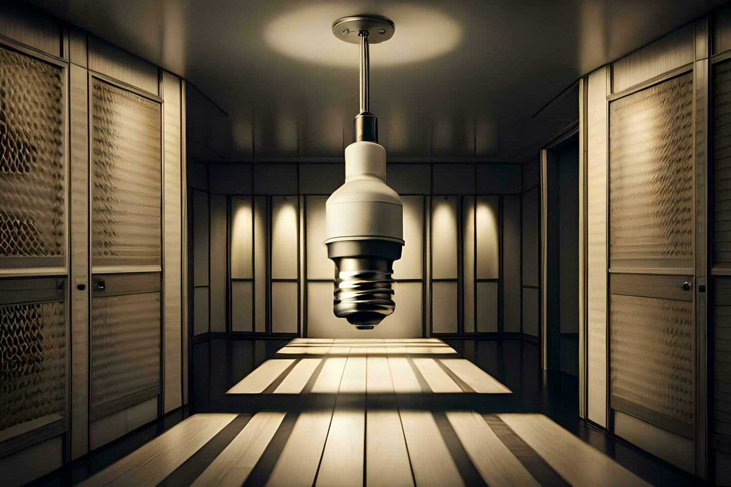 a light bulb is hanging from the ceiling in a room. AI-Generated photo