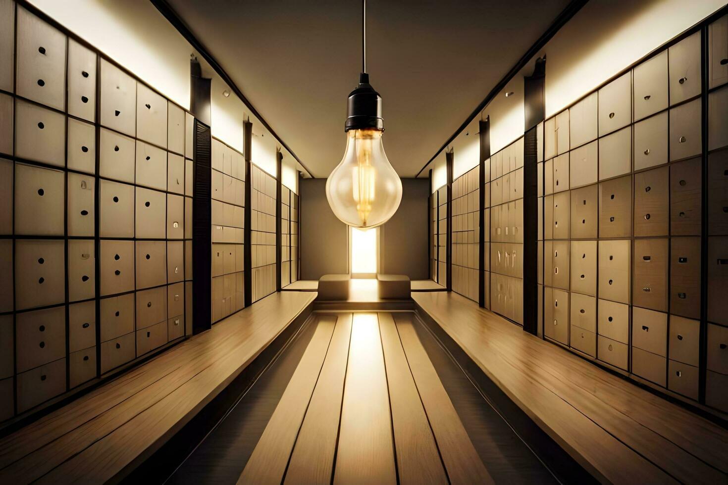 a light bulb is hanging from the ceiling in a hallway. AI-Generated photo