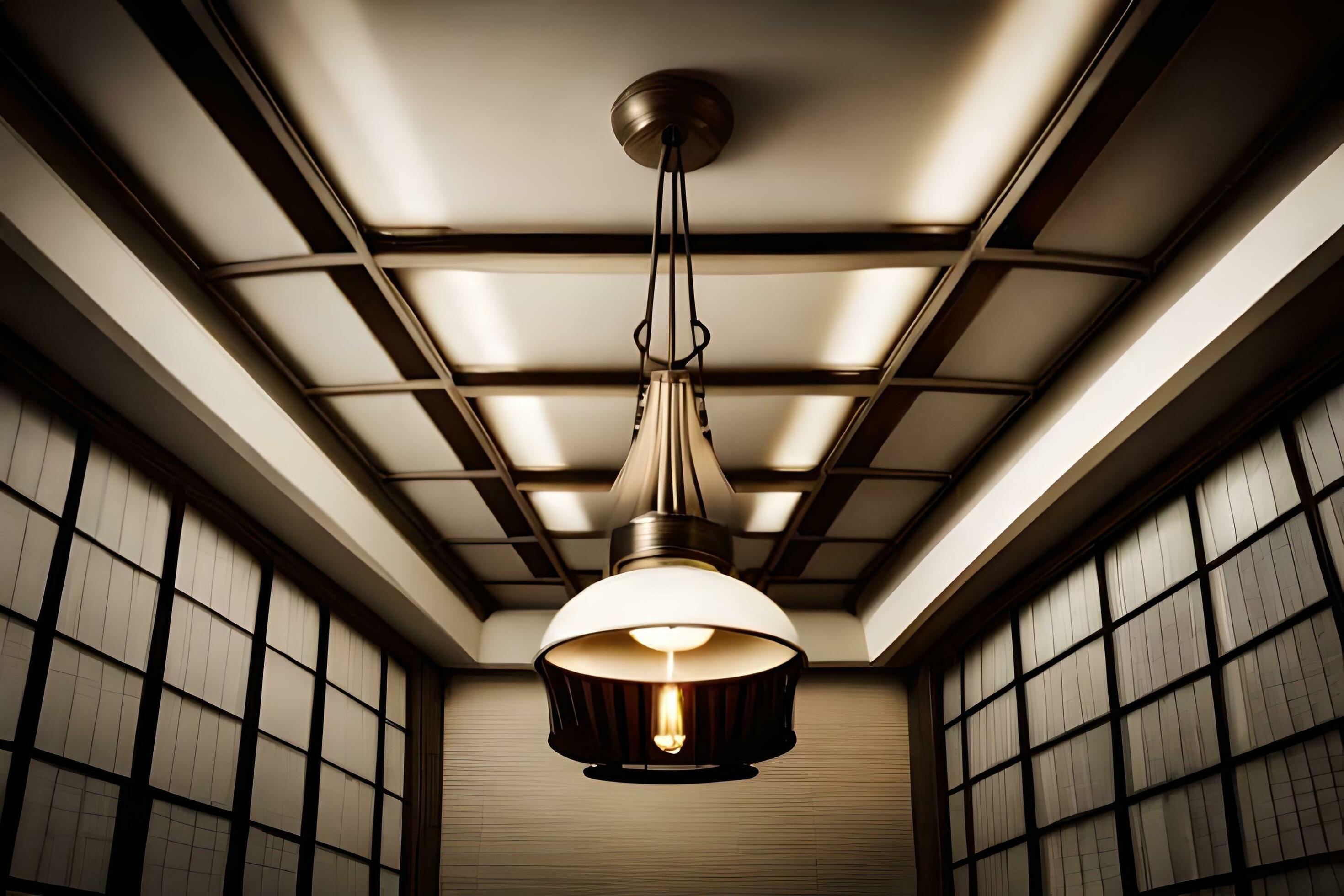 a light fixture hangs from the ceiling in a room. AIGenerated 32307117