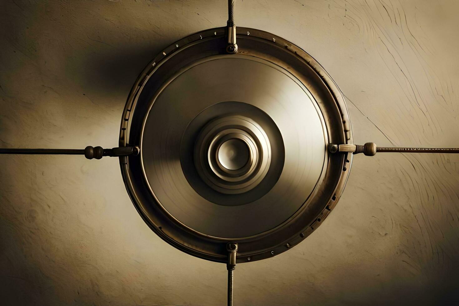 a circular metal object on a wall. AI-Generated photo