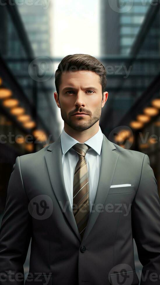 Confident Businessman Portrait of Success. Corporate motivated leader. Handsome man in a formal suit. Generative AI photo