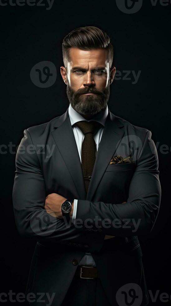 Confident Businessman Portrait of Success. Corporate motivated leader. Handsome man in a formal suit. Generative AI photo