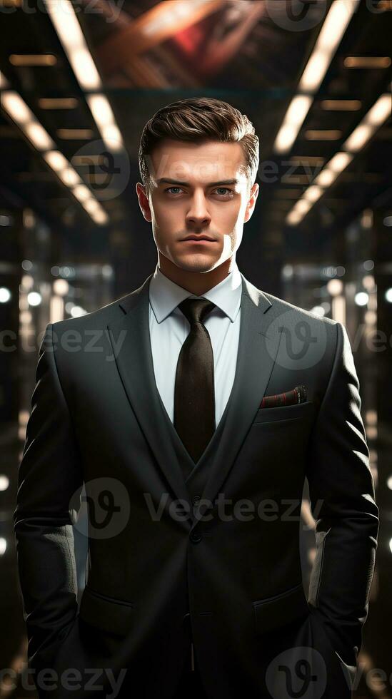 Confident Businessman Portrait of Success. Corporate motivated leader. Handsome man in a formal suit. Generative AI photo