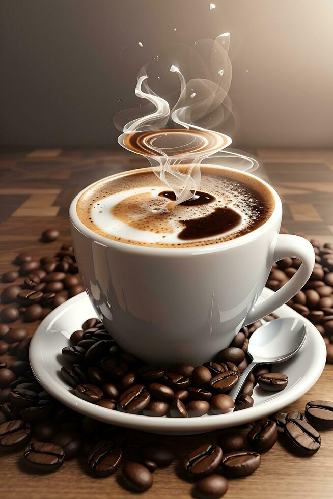 Ai Generative coffee beans on a wooden table photo