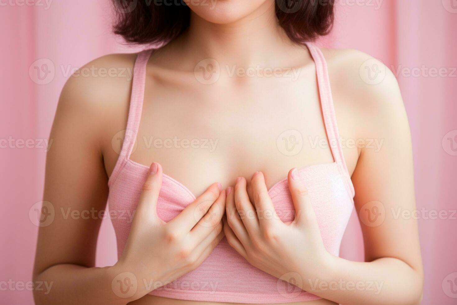 Pink October - The woman in the pink blouse symbolizes the importance of early detection of breast cancer. International breast cancer awareness movement. Generated by AI photo